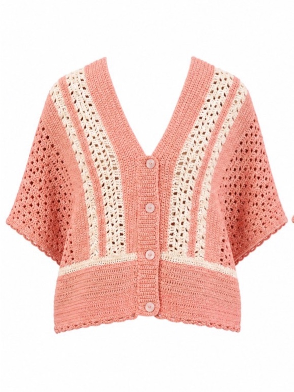 Handmade Crochet Cardigan Blush Pink Cream Boho Open Knit Oversized M/L/X